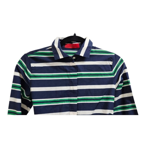 Carolina Herrera Striped Cotton Belted Shirt Dress Top 2 Multicolor Button Down - Picture 5 of 16